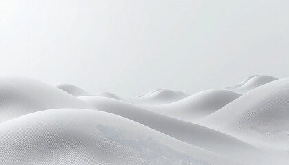 Abstract monochrome landscape featuring undulating white hills under a bright and hazy sky