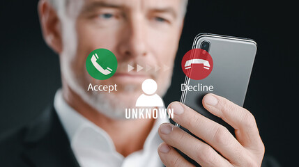 Man Answering the Unknown Caller on a Mobile Smartphone. Incoming Call.