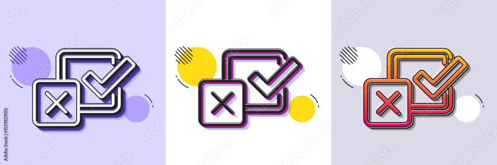 Poster checkbox line icon. halftone dotted pattern. gradient icon with grain shadow. survey choice sign. bu