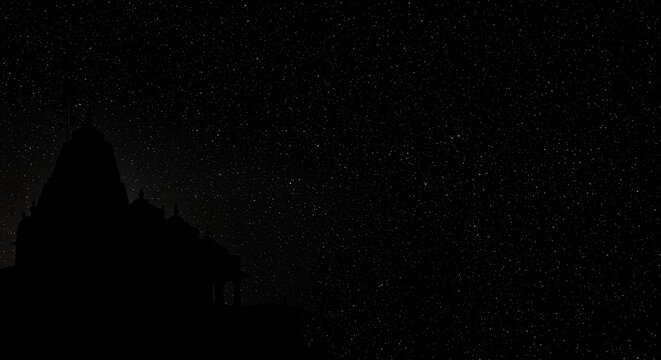 Silhouette of Hindu temple with starry sky, Devshayani Ekadashi theme