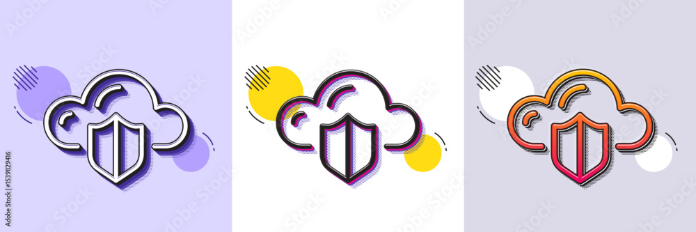 Poster cloud computing protection line icon. halftone dotted pattern. gradient icon with grain shadow. inte