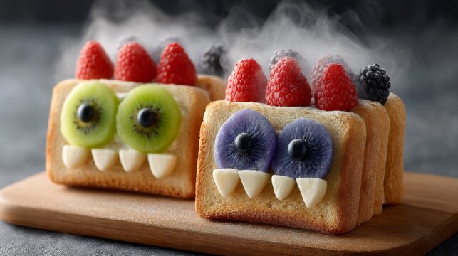 Whimsical Fruit Monster Toast Halloween Treats