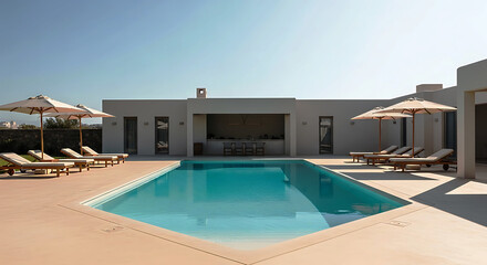 Fototapeta premium A luxurious pool inviting relaxation and leisure under a bright sky.
