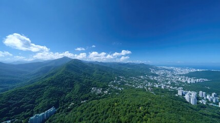 drone-shot aerial view of korean landscape with urban and nature elements