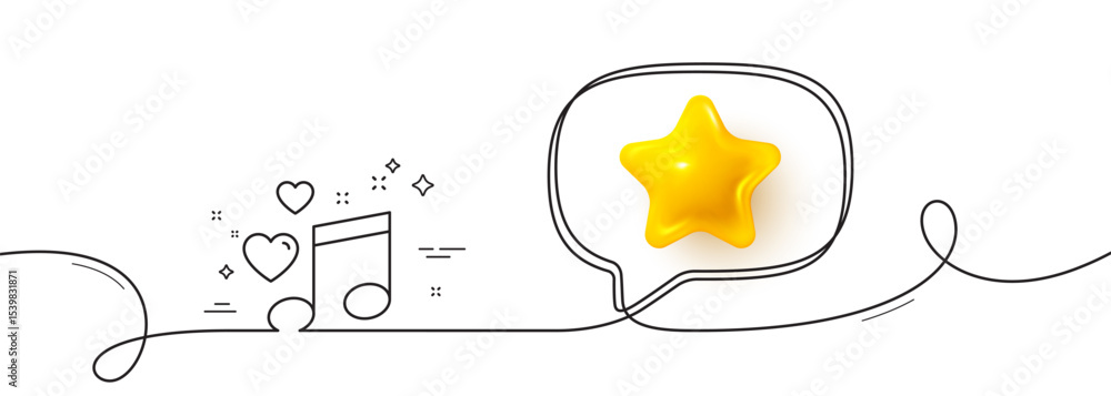 Poster love music line icon. continuous line with 3d star. romantic musical note sign. couple relationships