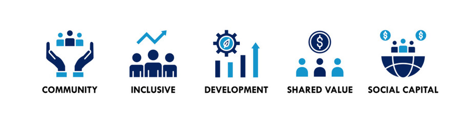 Impact Economy banner web icon vector illustration concept with icon of community, inclusive, development, shared value, and social capital