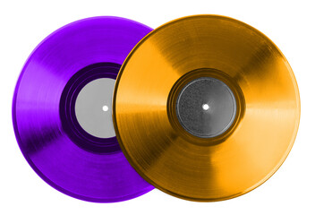 Two color vinyl records on white background