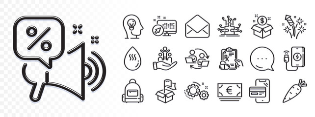 Euro currency, Prescription drugs and Puzzle options line icons for web app. Glare of light effect. Message icon. Pack of Teamwork process, Delivery location, Hot water pictogram icons. Vector