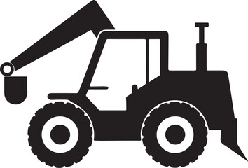 telehandler machine silhouette, black and white silhouette, vector and illustration