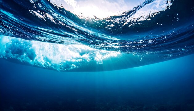 Underwater Ocean Wave with Sunlight.