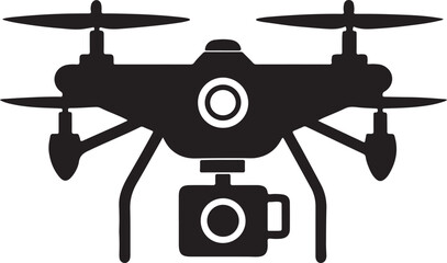 drone with camera silhouette, black and white silhouette, vector and illustration