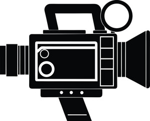 Silhouette of a vintage film camera with distinct components and features
