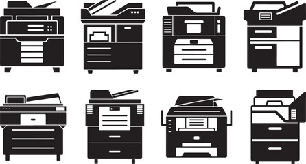set of copier silhouette, black and white silhouette, vector and illustration