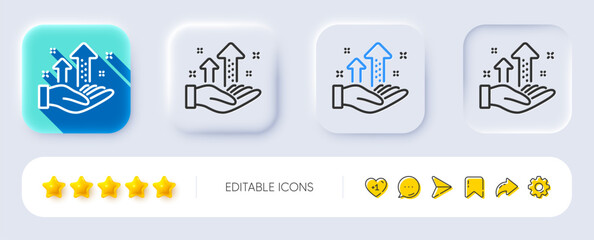 Analysis graph line icon. Neumorphic, Flat shadow, 3d buttons. Results chart sign. Traffic management symbol. Line analysis graph icon. Social media icons. Vector