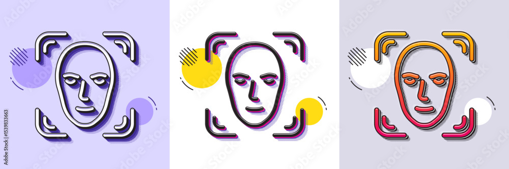 Poster face detection line icon. halftone dotted pattern. gradient icon with grain shadow. head recognition