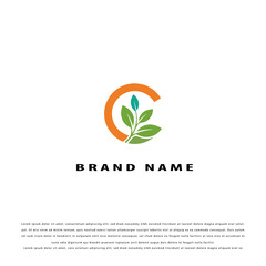 Modern Eco-Themed Logo with Stylized Letter C and Leafy Branch Inside Orange Circle – Minimalist Nature-Inspired Flat Design