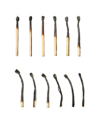Set of burnt matches isolated on white