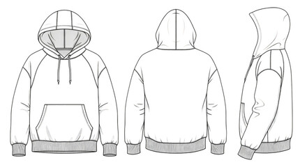 Outlined hoodie rendering in front back side