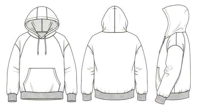 Outlined hoodie rendering in front back side