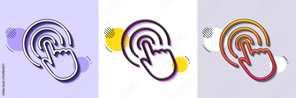 Poster hand click line icon. halftone dotted pattern. gradient icon with grain shadow. finger touch sign. c