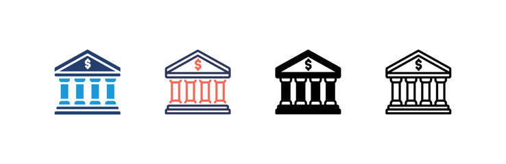 Bank icon set multiple style collection