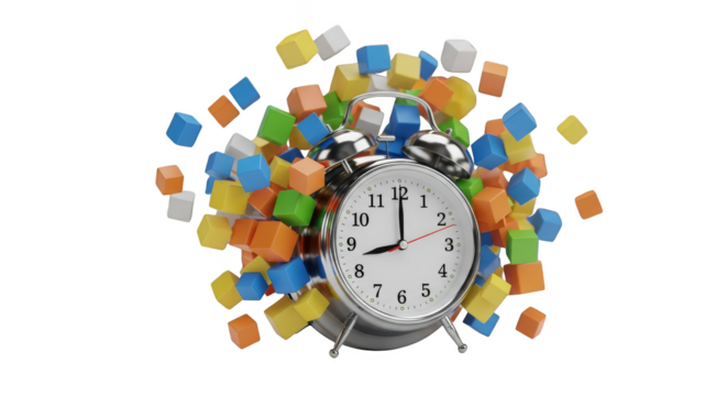Overwhelmed by time amidst colorful blocks - Powered by Adobe