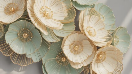 Obraz premium Illustration featuring a close-up look at beautiful, texture-rich plants and flowers in white, palest orange and palest green