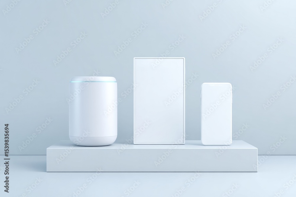 Poster minimalistic arrangement showcasing various sensors on sleek monochromatic surface with ample copy s