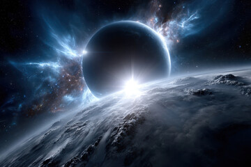 Stunning cosmic view of a planet illuminating the dark expanse of space at dawn