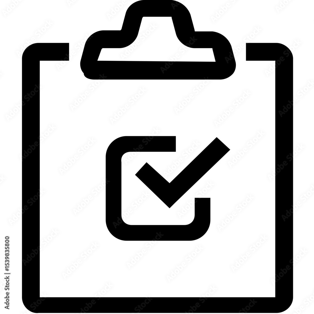 Poster a clipboard with a check mark inside a square box indicating task completion and approval status