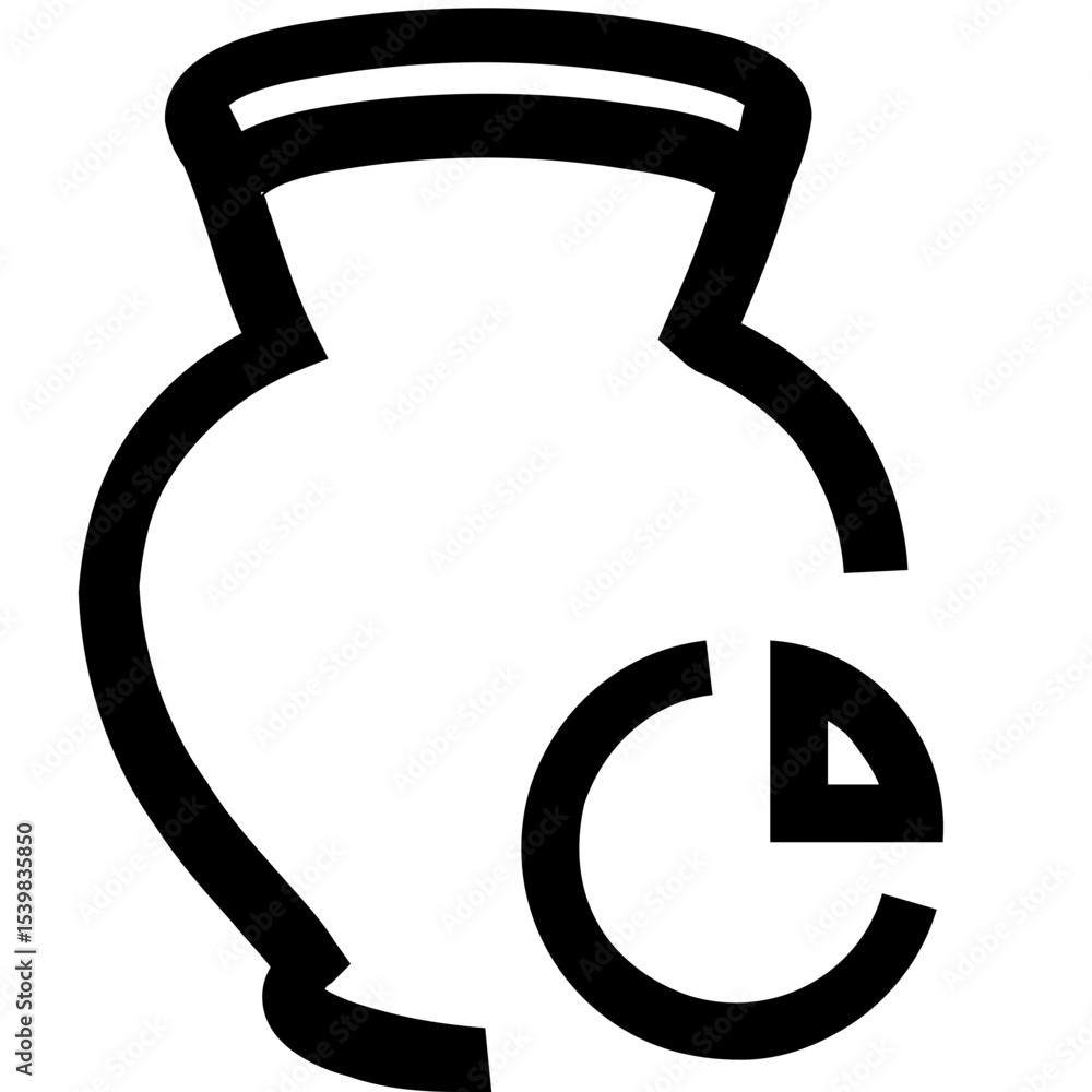 Poster outline drawing of a vase with a circular segment showing a filled quadrant on the right side area