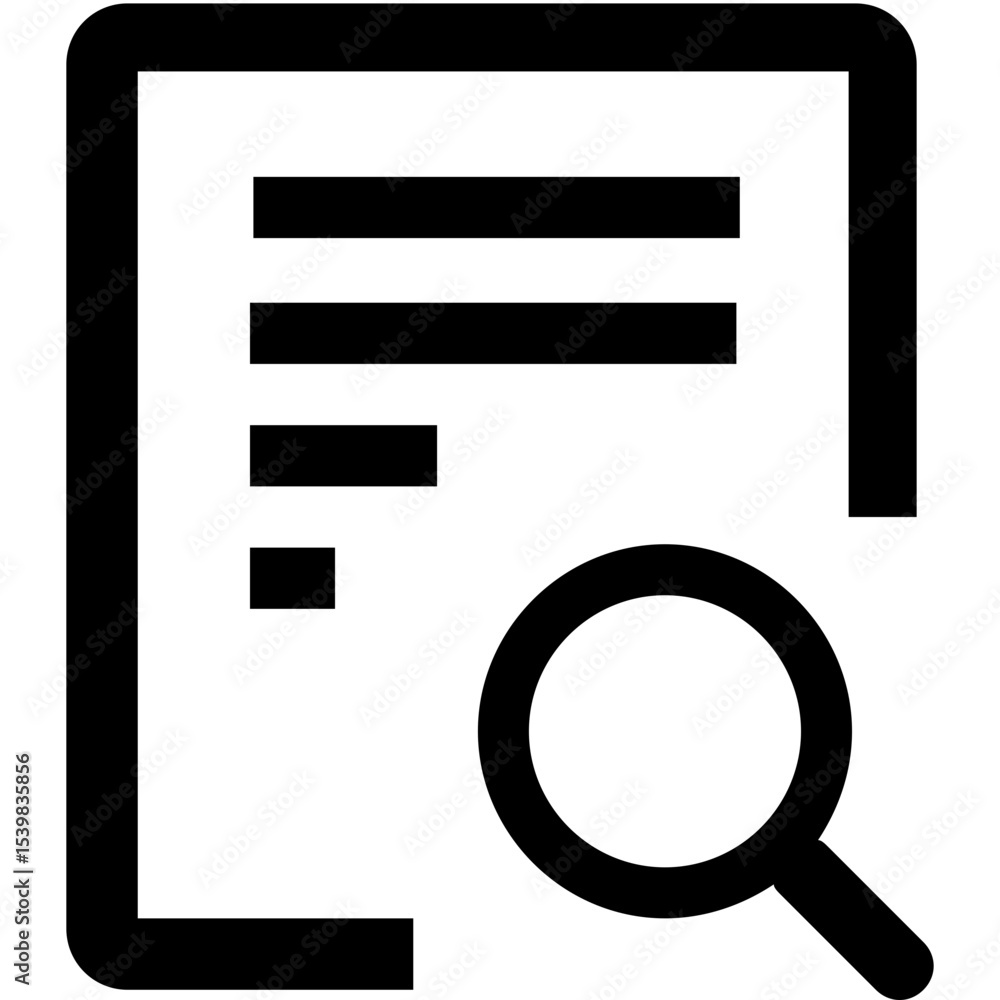 Poster document search icon with lines and magnifying glass representing data analysis and information retr