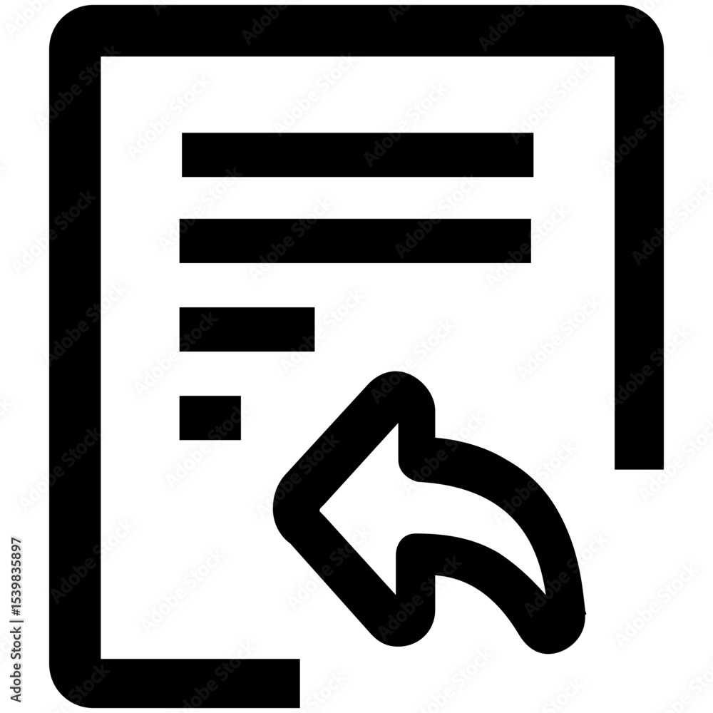 Poster document with text lines and a left pointing arrow indicating a return or reply action icon design