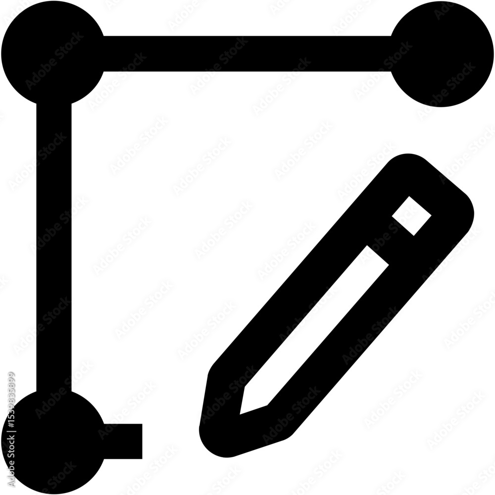 Poster corner mark with circular ends and a pencil icon representing editing and modification tools used to