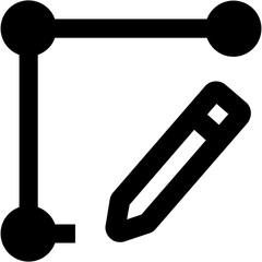 Corner mark with circular ends and a pencil icon representing editing and modification tools used together