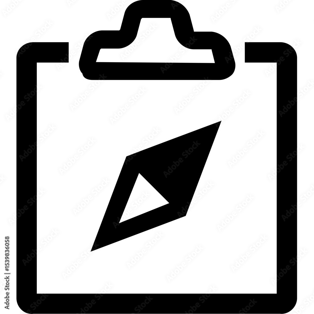 Poster clipboard with compass icon showing direction for notes and planning on a white background image