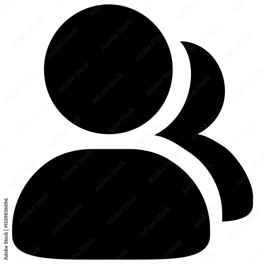 Poster illustration of three overlapping user icons in black and white simple design representing a group o