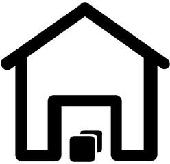 Illustration of a house outline with two squares inside, all in bold black lines on a white background
