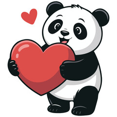 Cute panda holding heart shape vector isolated white background
