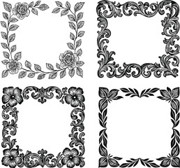 Decorative Vintage Vector Frame Set with Ornate Borders and Floral Elements