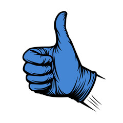Thumbs Up Hand with a Blue Medical Glove