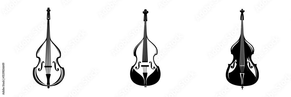 Poster stylish black icons of string instruments showcasing unique designs suitable for music themes and ar