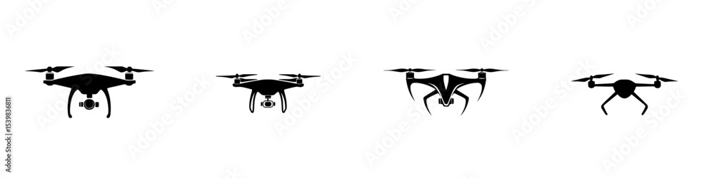 Aufkleber black drone icons arranged in a row showcasing various designs and shapes for digital graphics