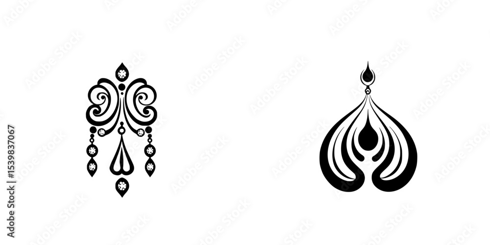 Poster set of elegant black icons featuring intricate designs suitable for various applications in modern a