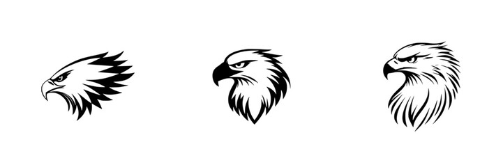 Obraz premium Stylized black eagle icons representing strength and freedom in various artistic designs