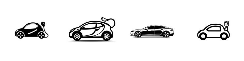 Black icons representing electric vehicles and charging stations in a minimalist design
