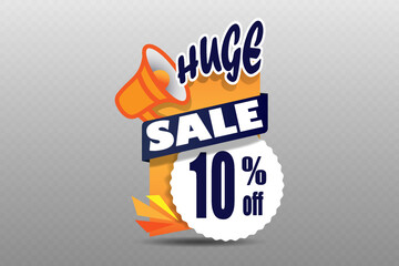 Huge sale label with megaphone icon and modern design for discount offers and marketing promotions