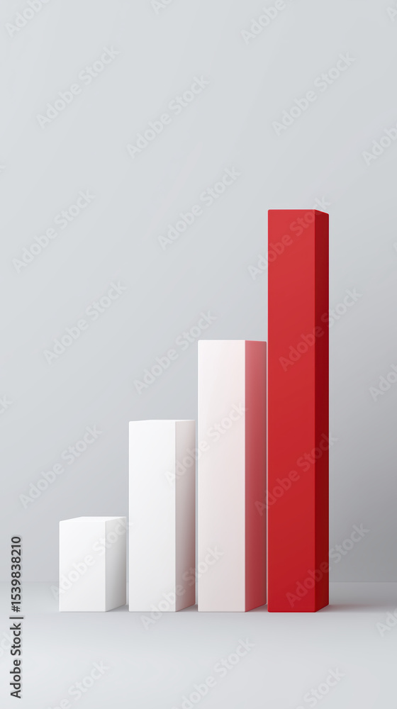 Aufkleber abstract 3d illustration of ascending bar graph in white and red colors, representing growth and pro