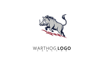 Fototapeta premium Wild Adventure-Themed Warthog Logo Design for Branding. Strong Boar Head Icon for Safari Tours, Wildlife Rescue Projects, Outdoor Apparel, and Rugged Identity Concepts in Vector Style.