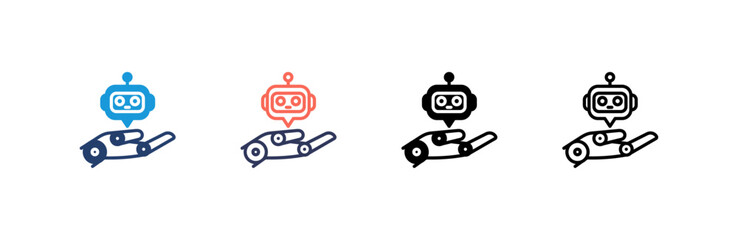 Robot Assistant icon set multiple style collection